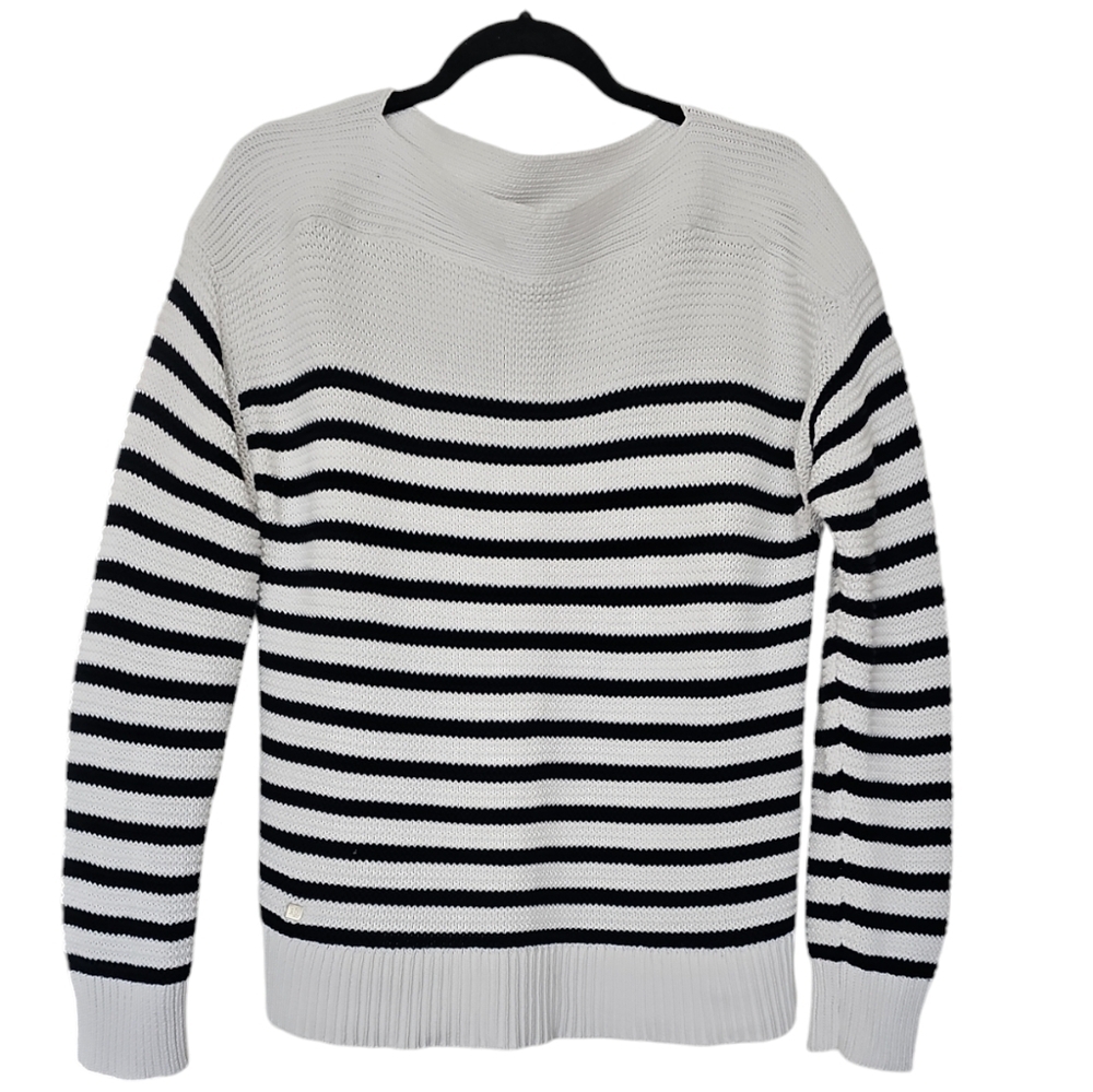 LRL cotton stripe double knit boat neck sweater